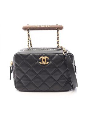 Chanel Shoulder Bag Quilted Mini Bow Black Lambskin